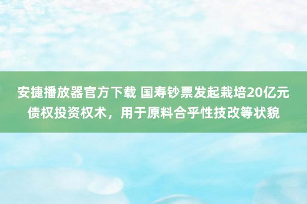 安捷播放器官方下载 国寿钞票发起栽培20亿元债权投资权术，用于原料合乎性技改等状貌